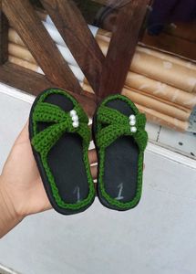 Cute Green Crochet Sandals with Pearls