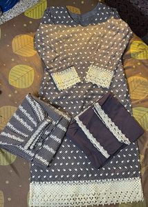 Charcoal &amp; White Floral Lace Suit Set