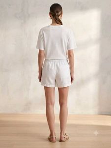 White Linen Blend Shorts