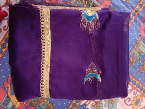Elegant Purple Saree with Embellishments but blous