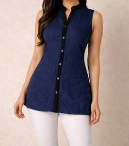 Stylish Sleeveless Blue &amp; Black Top