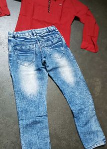 Red Kurta with Blue Jeans