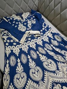 Royal Blue Printed Ethnic Gown