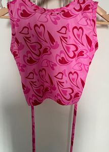 Pink Heart Print Crop Top