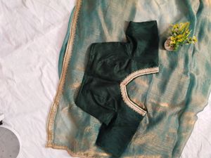 Elegant Teal Saree with Green Blouse