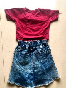 Cute Girls T-shirt &amp; Denim Skirt Set