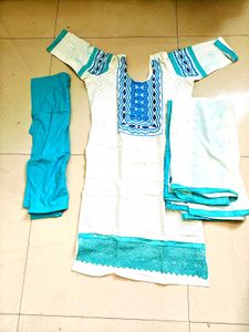 Elegant White & Blue Kurta Set price dropped