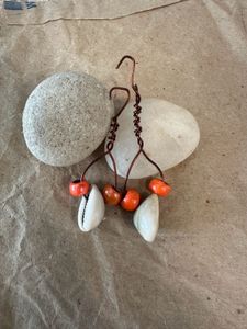 Boho Cowrie Shell &amp; Orange Bead Earrings