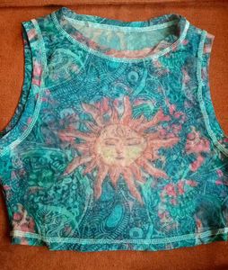 Shein Vintage Sun Print Mesh Crop Top