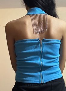 Ribbed Blue Party Top Urbanic