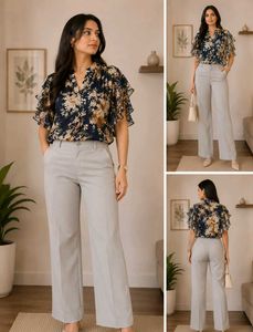 Chic Floral Print Flutter trousers