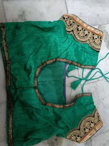 Elegant Turquoise Embroidered Saree Jari work, pea