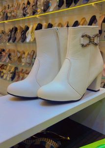 Chic Cream Heeled Ankle Boots