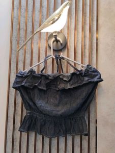 Stretchable Denim Ruffle Tube Top