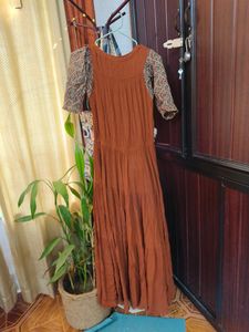 Rust Ajrakh Puff Sleeve Gown