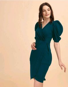 Elegant Teal Ruched Wrap Dress