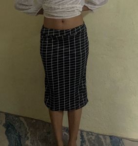 Black Checked Midi Pencil Skirt