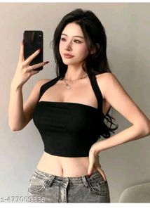 Stylish Black Halter Neck Crop Top