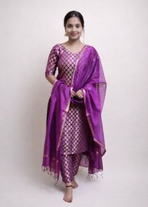 Elegant Purple Banarasi Kurta Set