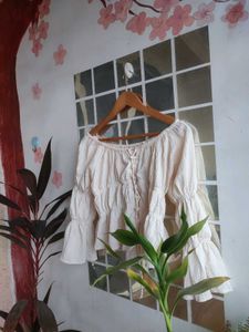 Cream Off-Shoulder Ruffled Blouse