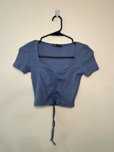 Blue Ruched Crop Top