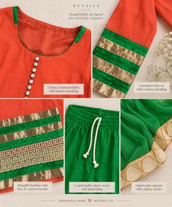 🧡💚Orange &amp; Green Kurti Set