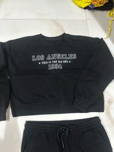Black LA Cropped Sweatshirt &amp; Joggers Set