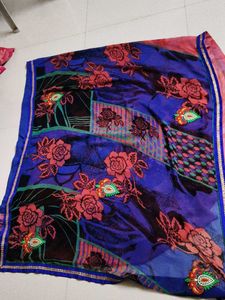 Vibrant Floral Print Saree with unstitched blouse