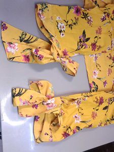 Yellow Floral Tunic Top with long bell sleeves