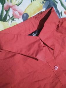 Red Short Sleeve Button-Up Shirt