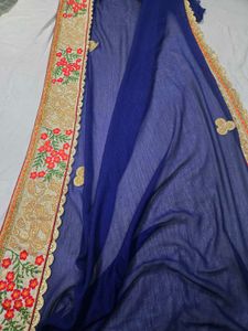 Elegant Navy Blue Embroidered Saree