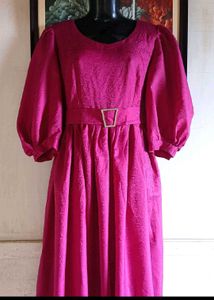 Elegant Magenta Maxi Dress with Puff Sleeves