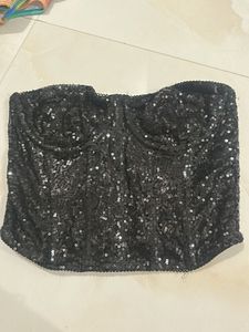 Sparkly Black Sequin Corset Top