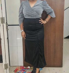 Sparkly Silver & Black Midi Dress
