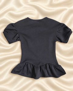 Navy Ruffle Peplum Top with Portrait