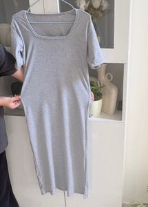 Grey Square Neck long dress
