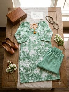 Green Tie-Dye Kurta Set