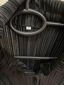 Black Pleated Button-Down Shirt