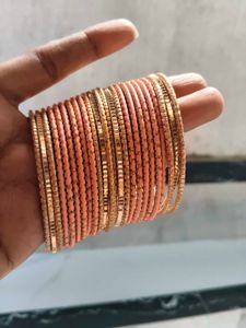 Stack of Peach &amp; Gold Bangles