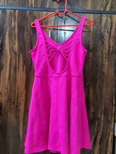 Vibrant Pink Textured Fit &amp; Flare Dress