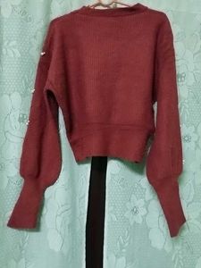 Pearl Embellished Maroon Sweater