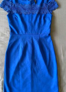 Blue Lace Detail Cap Sleeve Dress