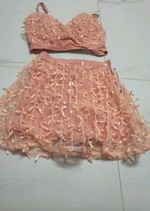 Party Wear Cute Light Pink Colour Top Skirt S
