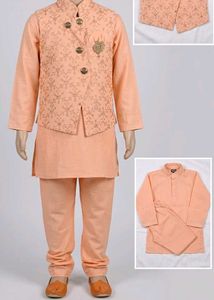 Boys Peach Kurta Set with Nehru Jacket