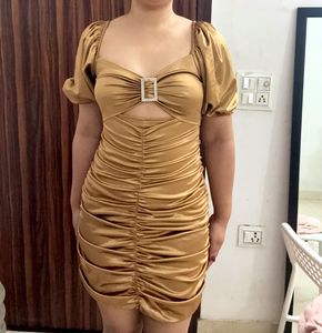 Gold Ruched Bodycon Dress