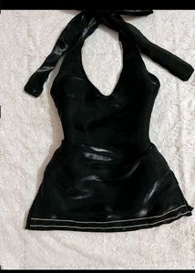 wet effect Black Halter Neck Top