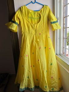 Offer-Pure cotton Yellow Anarkali Kurta