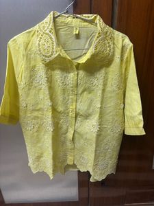 Yellow Embroidered Cotton Shirt