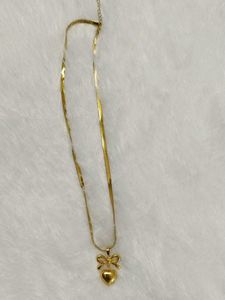 Gold Heart &amp; Bow Necklace