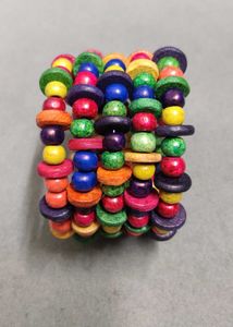 Layered Wooden Multicolor Bead Spring Bracelet